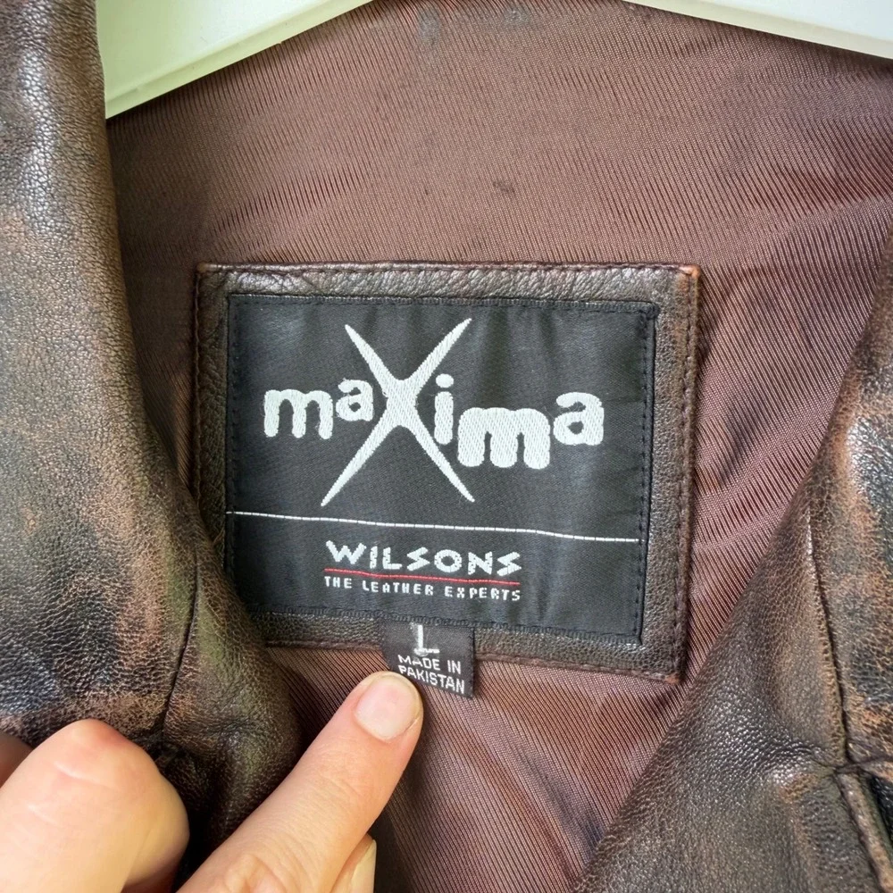 Wilsons Leather Maxima Jacket Womens Large Brown Distressed Button Up Coat